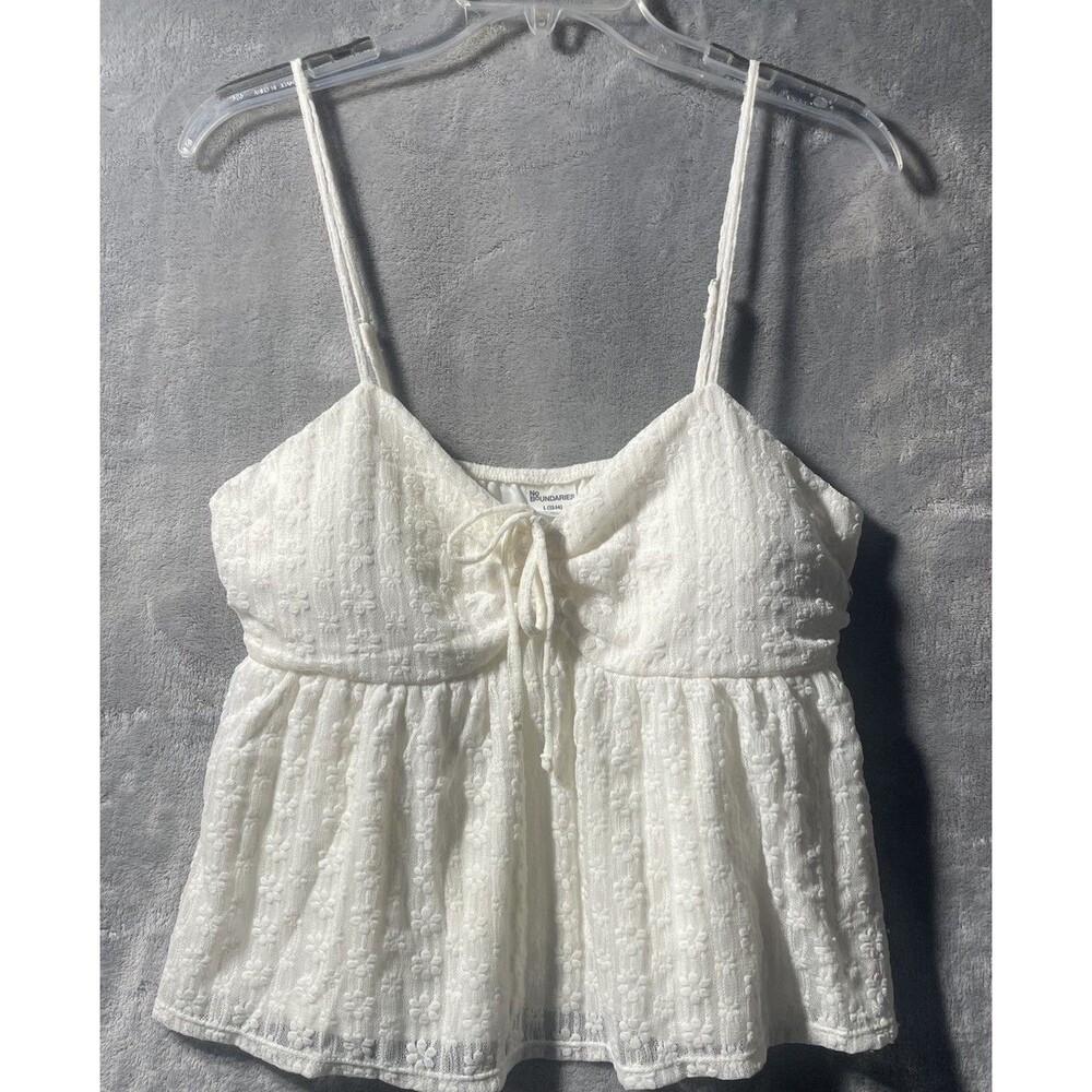 No Boundaries Babydoll Lace Cami Crop Top Spaghetti Straps Women’s Cream L 12-14